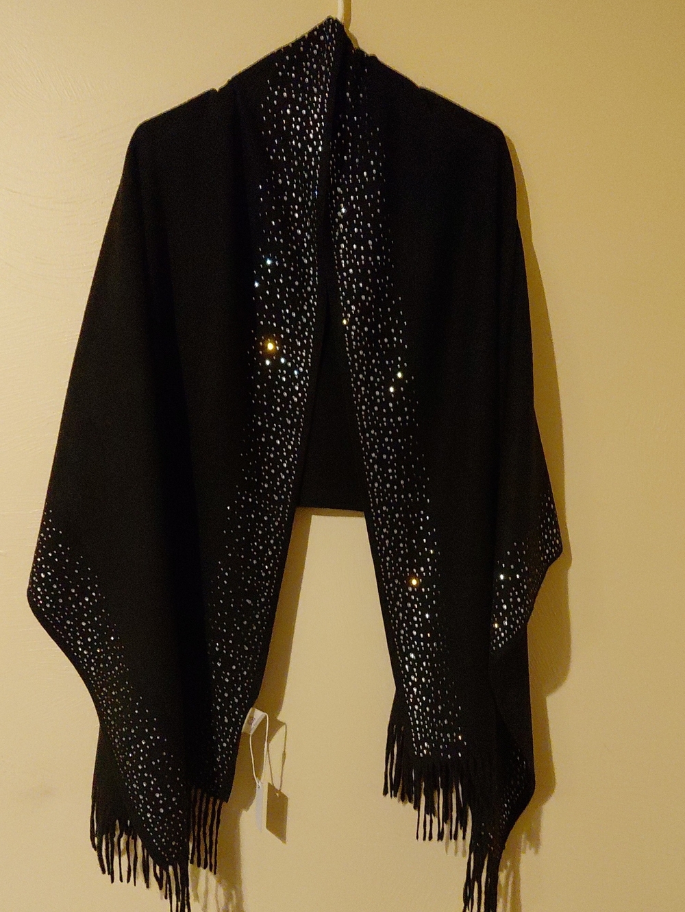 Pretty Persuasions Black Embellished Fringe Poncho Wrap